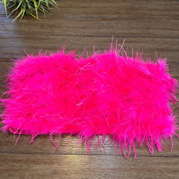 Nasty Gal Bright Pink Feather Trim Smocked Tube Crop Top Festival Party Women 18 - Picture 2 of 9